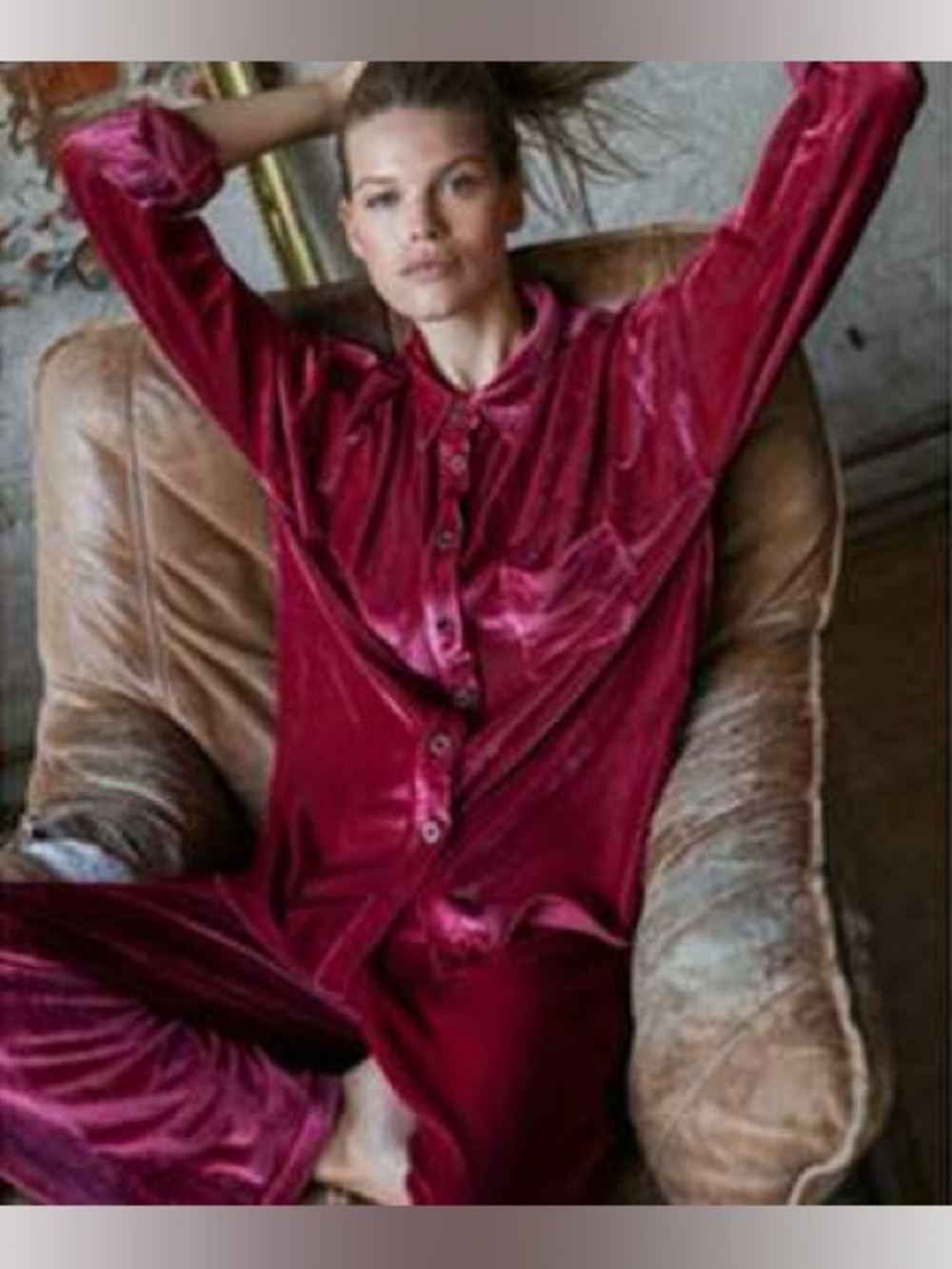 Free People "Kit Kat" Velvet Button-Down Top plush, ribbed velour texture Small
